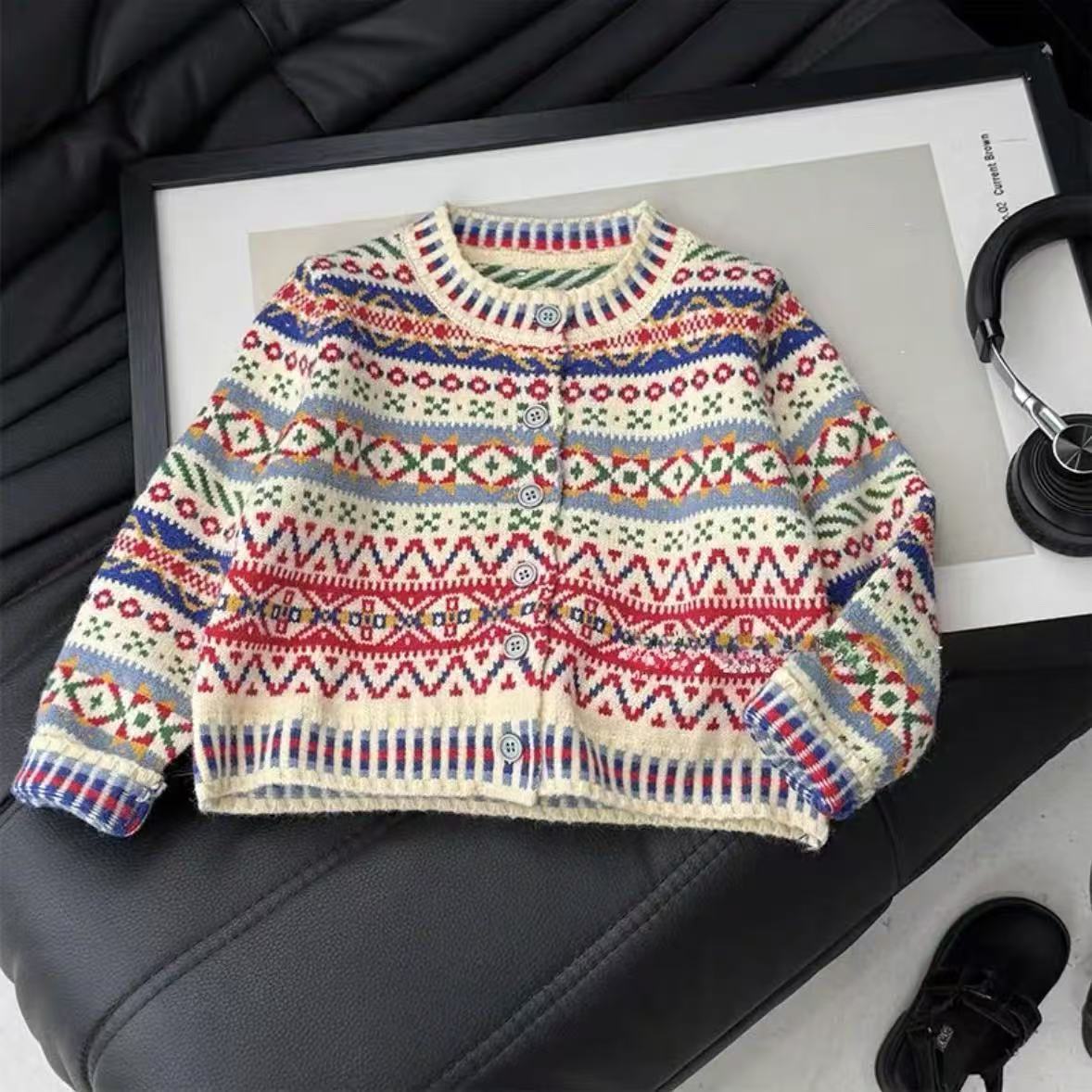 Kids Ethnic Fashion - Girls Fashion Knitted Cardigan Autumn Winter