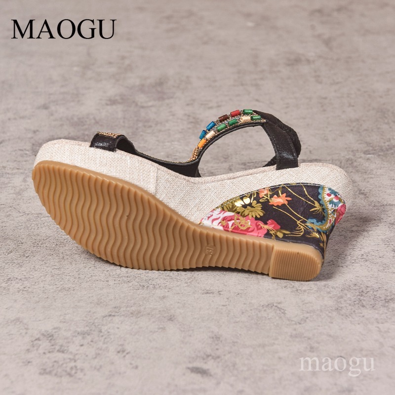 Boho Beaded Floral Wedge Sanda - Ethnic Fashion Women 评论和价格