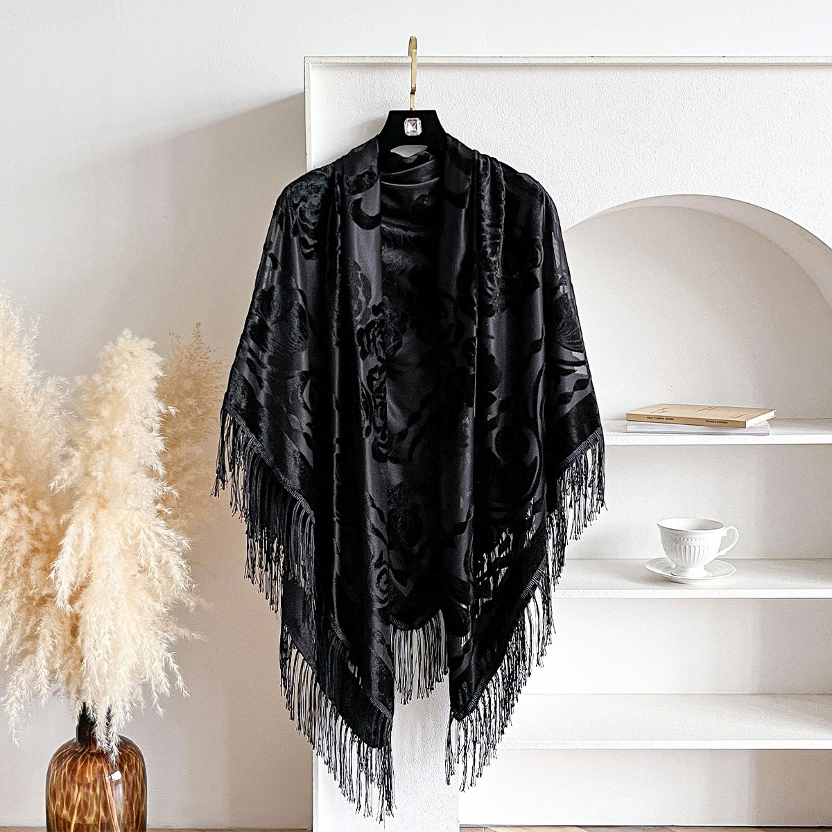Retro Velvet Tassel Scarf Flor - Winter Ethnic Fashion For Women 评论和价格